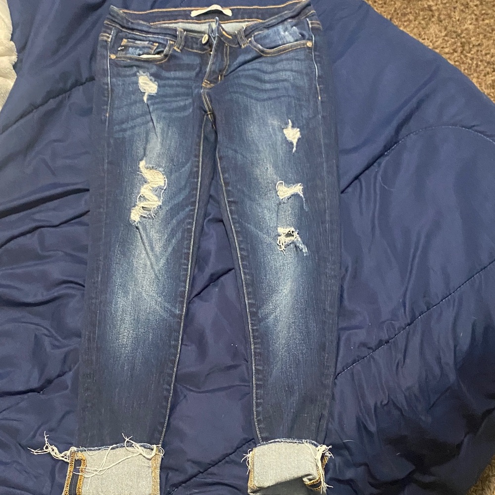 KanCan Ripped Ankle Jeans in Blue